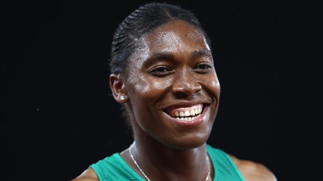 Caster Semenya smiles after winning gold in the 1500m.