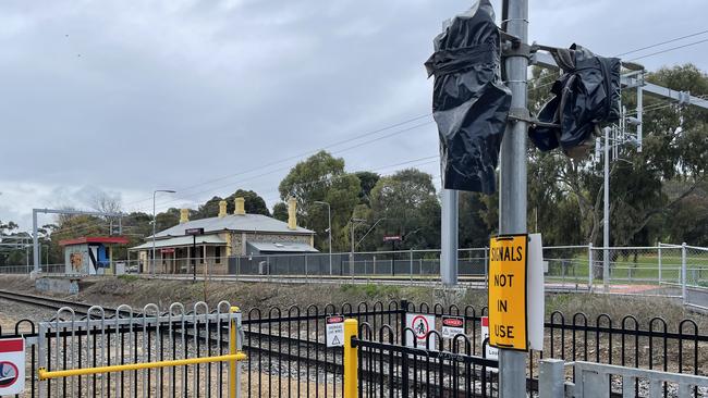 The pedestrian crossing at North Adelaide train station, where a cyclist was hit by a train in June.