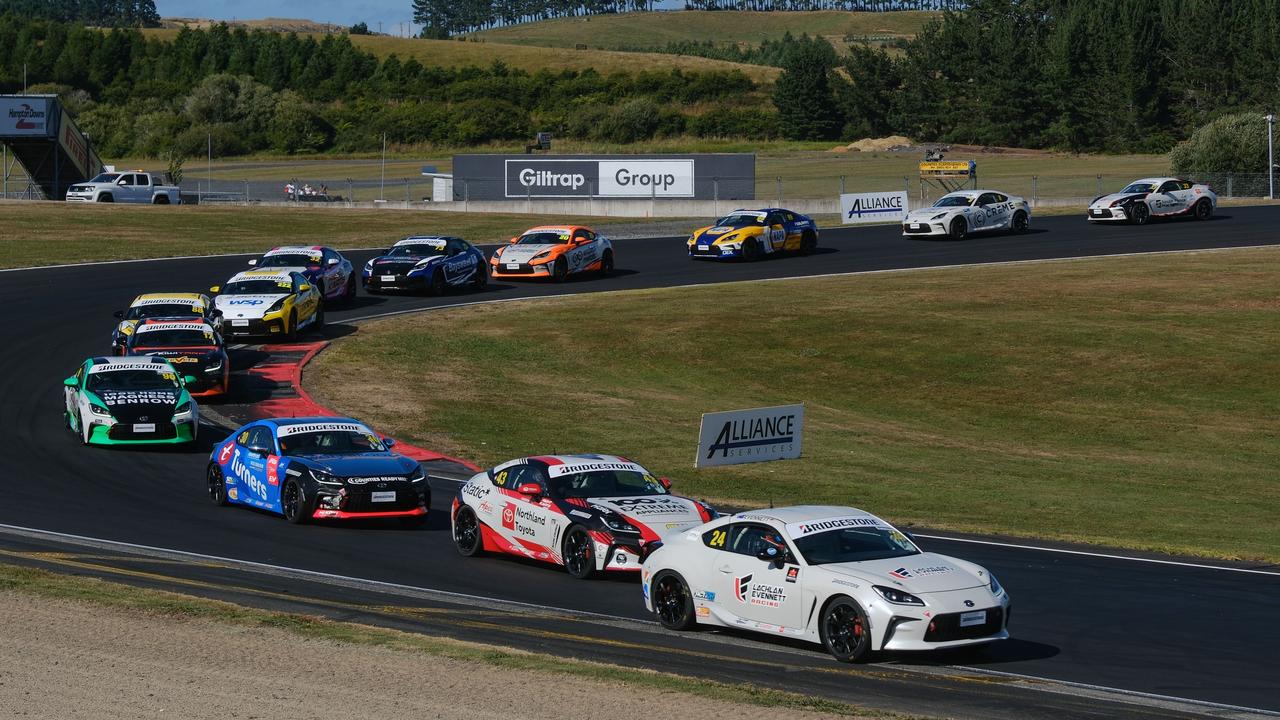 Townsville race car driver Lachlan Evennett, 16, winning race 2 at the Bridgestone GR86 Championship at Hampton Downs, New Zealand. Picture: Toyota NZ.