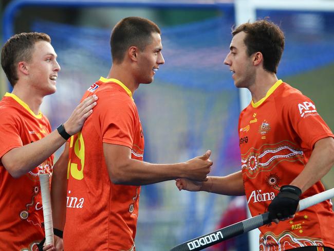 Kookaburras defeat India 3-2 in fifth and final hockey test in Perth. Picture: Gary Day