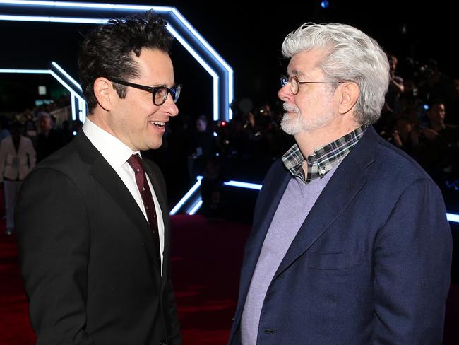 On good terms ... some fans said director J.J. Abrams (left) didn’t insult George Lucas, who attended the premiere of the sequel. Picture: Jesse Grant/Getty Images for Disney