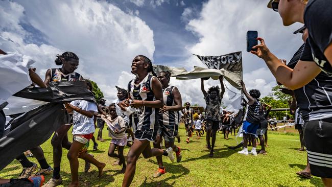 History was made as the Muluwurri Magpies beat the Tapalinga Superstars in the inaugural 2023 Tiwi Islands Football League women's grand final. Picture: Patch Clapp / AFLNT Media