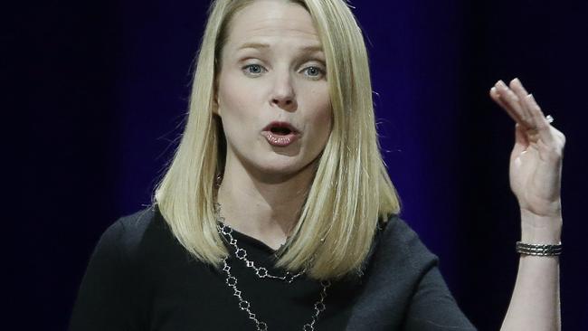 Yahoo President and CEO Marissa Mayer delivers the keynote address at the first-ever Yahoo Mobile Developer's Conference Thursday, Feb. 19, 2015, in San Francisco. (AP Photo/Eric Risberg)