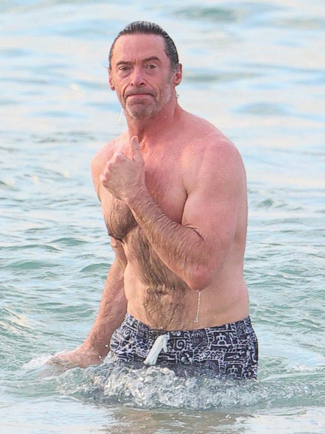 The Wolverine star enjoys the water at Bondi Beach on Monday morning. Picture: BACKGRID Australia