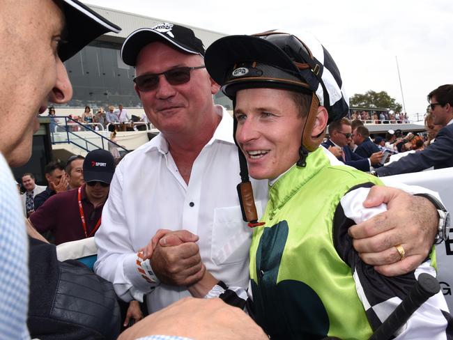 Winner of race 4 Madam Rouge connections celebrate at the Magic Millions race day at the Gold Coast Turf Club. (Photo/Steve Holland)