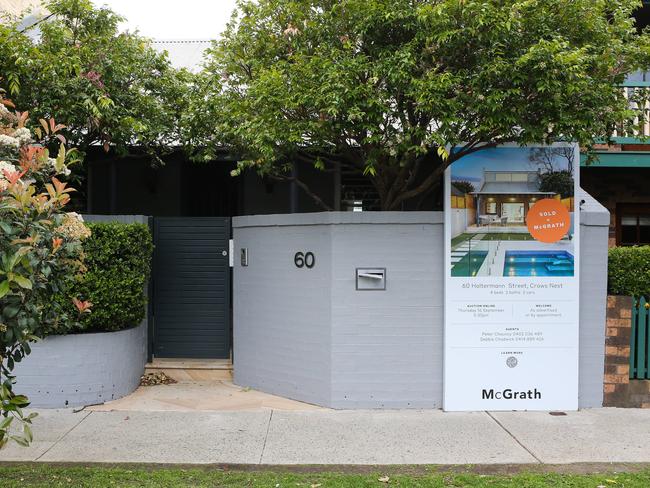 SYDNEY, AUSTRALIA - NewsWire Photos, SEPTEMBER, 28 2021: A view of a residential property with a "Sold" sign on at Crows Nest on Sydney's North Shore. As many as one-in-five home buyers are potentially borrowing more than six times their income, prompting the Treasurer to consider stepping in to crackdown on home loans.  Picture: NCA NewsWire / Gaye Gerard