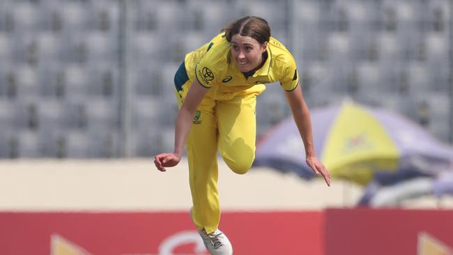 Tayla Vlaeminck took 3-12. Picture: Abhishek Chinnappa/Getty Images