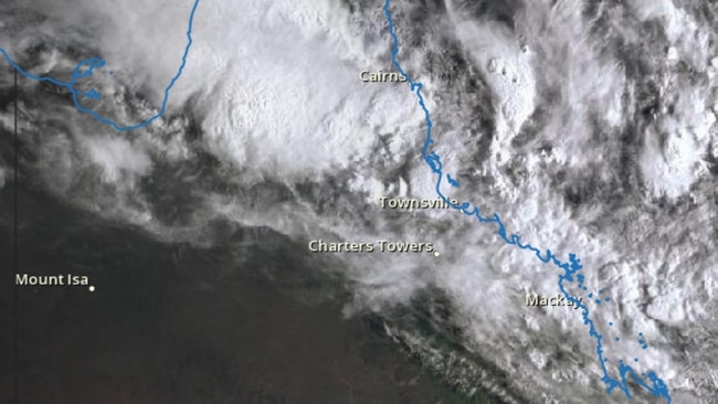 Satellite image of cloud hovering over North Queensland on Tuesday. Picture: BOM.