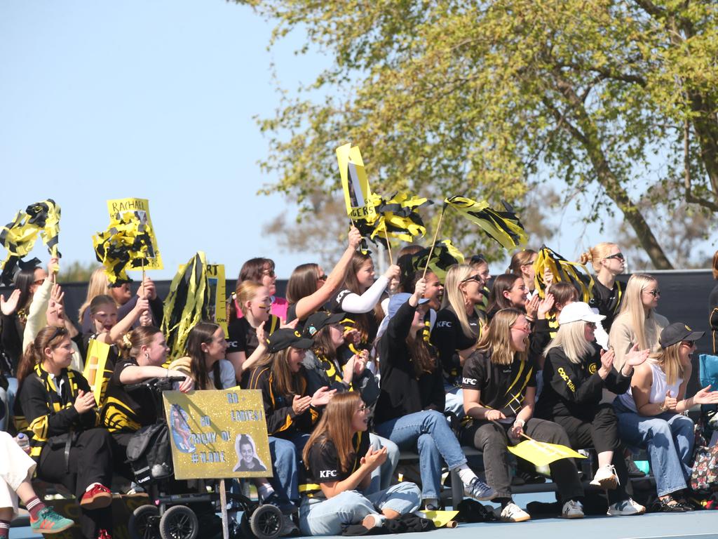 Colac netball fans made a noise. Gallery of fans at the GFNL grand final at Kardinia Park on Friday. Picture: Alan Barber