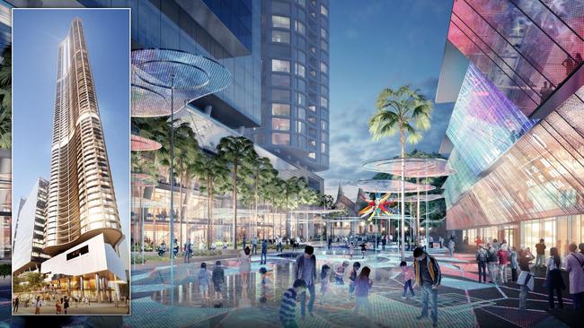 Artist's impression of Sydney's largest residential tower, Aspire, which will connect to nearby 6 Parramatta Square and overlook the new civic building.