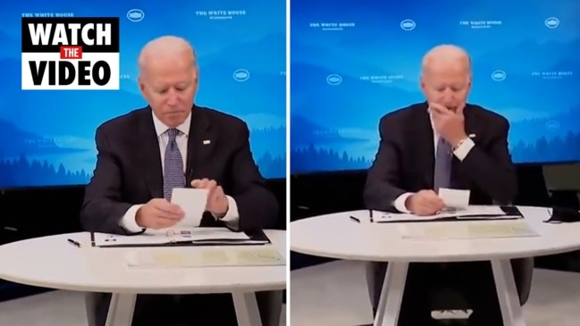 Joe Biden accidentally reveals embarrassing note in meeting