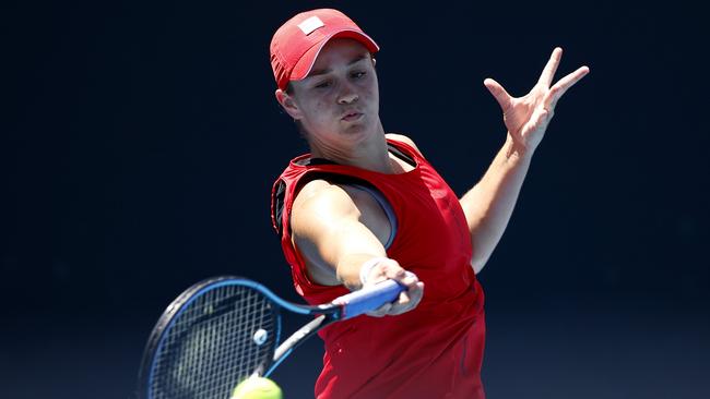 Ashleigh Barty hitting before her quarter-final. Picture: Getty Images