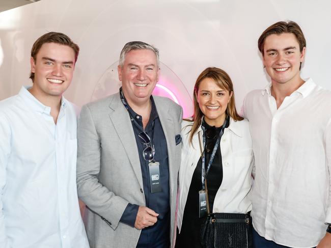 Eddie McGuire with his son Zander, wife Carla and son Joe McGuire. Picture: Karon Photography