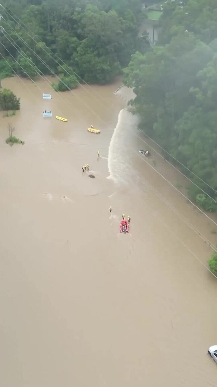 Swiftwater rescue in Palmwoods aerial video