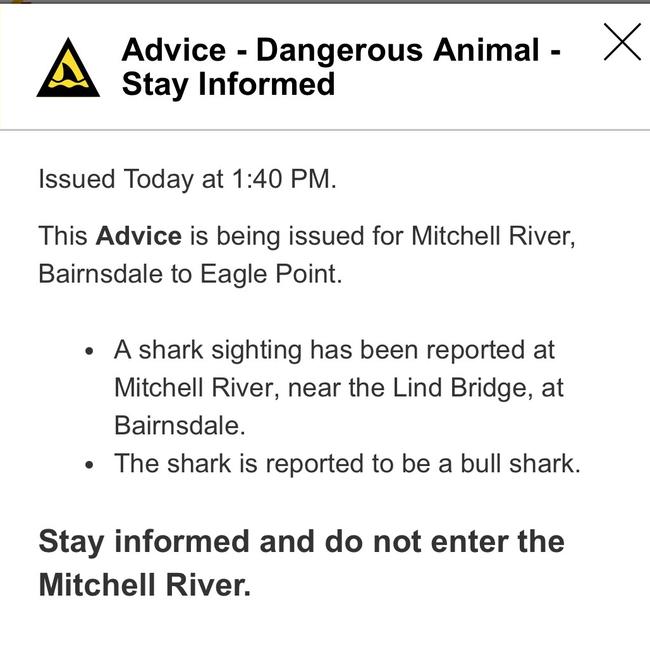 VicEmergency released an alert of the dangerous animal sighting on Tuesday afternoon. Picture: VicEmergency