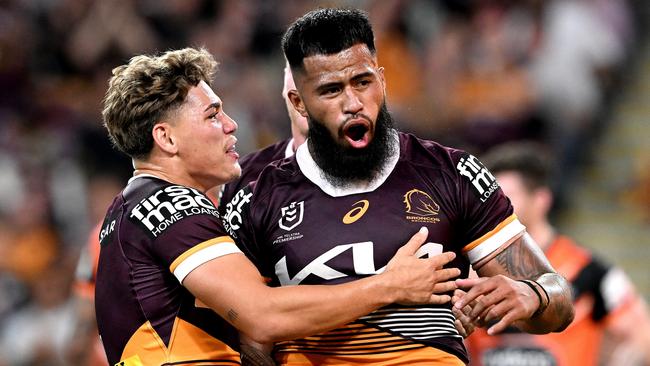 Reece Walsh (left) and Payne Haas were key signings for the Broncos. Picture: Getty