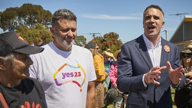 Premier Peter Malinauskas speaking at the Yes 23 campaign in Clearview, Sunday, Oct. 8, 2023. Picture: Matt Loxton