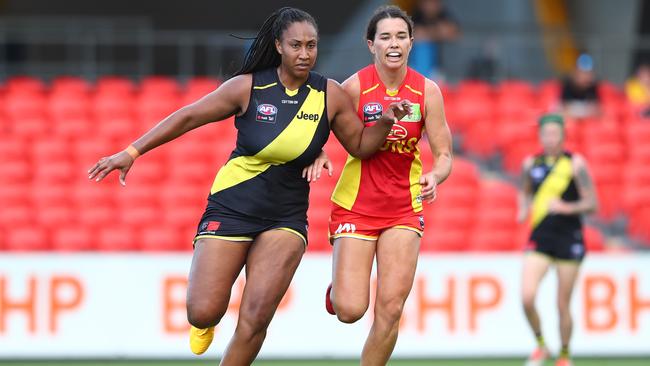 Richmond’s Sabrina Frederick in action in the AFLW. Picture: Chris Hyde/Getty Images