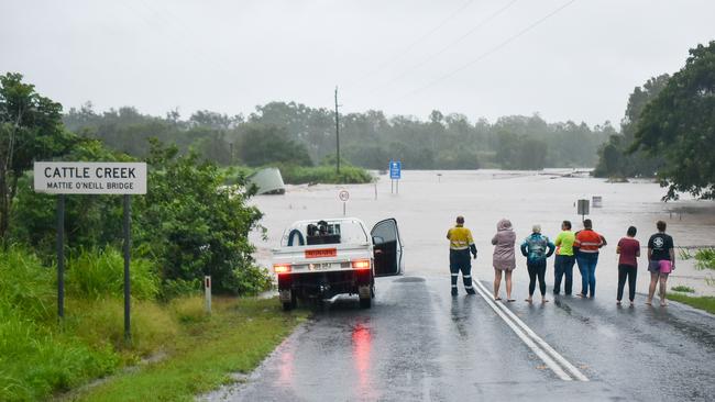 Cattle Creek at Gargett along Mackay-Eungella Rd in the Pioneer Valley west of Mackay was well and truly under floodwater on Monday, January 16, 2023. Picture: Janessa Ekert / Heidi Petith