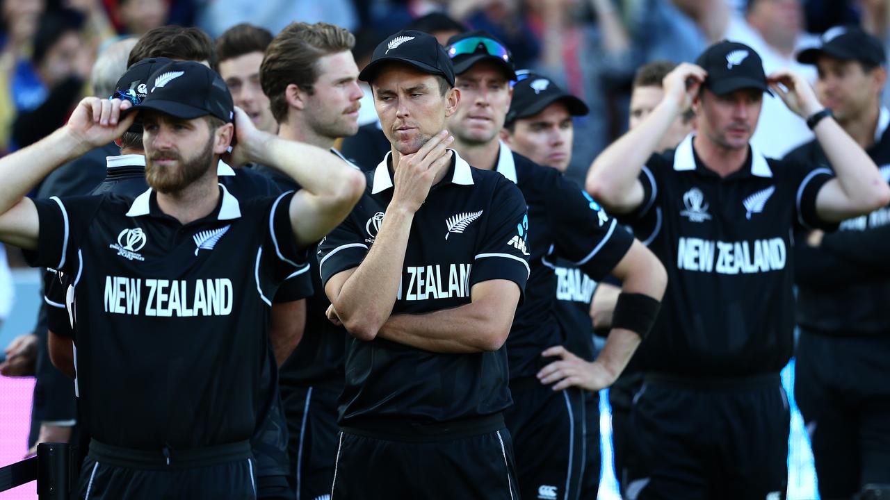 New Zealand players struggle to digest their loss to England in the World Cup final.