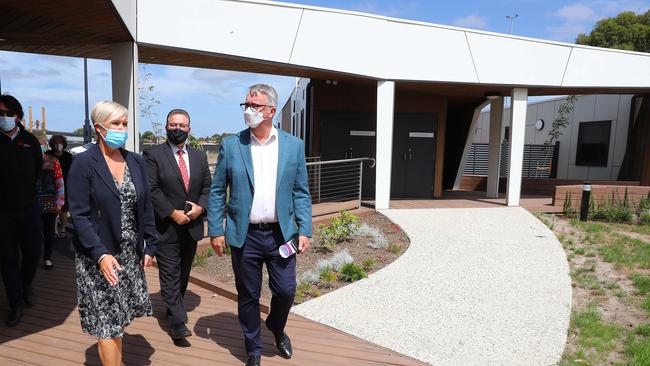 Health Minister Martin Foley, right, at the opening of Windana rehab service in Corio with CEO Andrea McLeod and MP John Eren. Picture: Alison Wynd