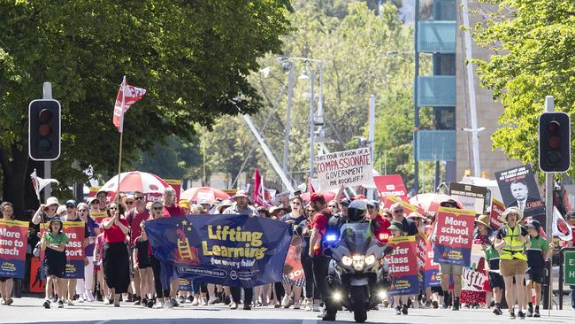 Tasmanian public sector unions march and rally at Hobart. Picture: Chris Kidd