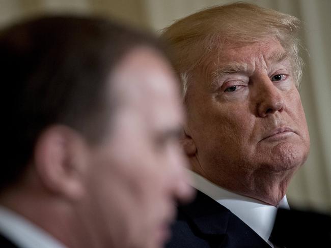 Donald Trump said he likes and desires ‘conflict’ in the White House during a Tuesday news conference with Sweden’s prime minister Stefan Lofven. Picture: RS/MPI/Capital Pictures / MEGA TheMegaAgency.com