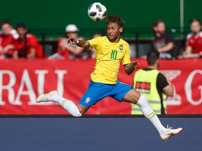 Neymar of Brazil heads a ball during the International Friendly match between Austria and Brazil.