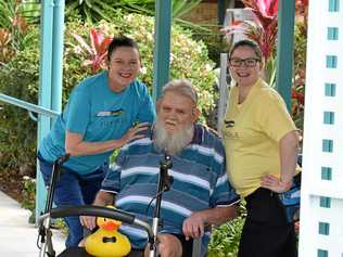 FANTASTIC JOB: Tash Slater and Kylie Evans with Bindaree Care Centre resident Laurie Gall. Picture: Jessica Perkins