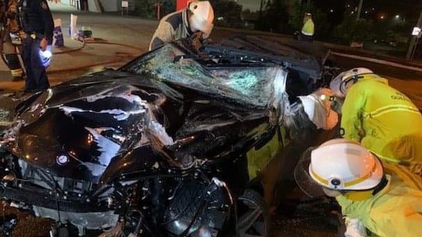 The aftermath of the crash at the intersection of Southport Nerang Rd and Binstead Way, Southport early on Sunday morning. Picture: Supplied