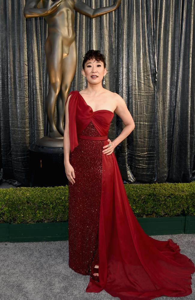 Multi 2019 award winner Sandra Oh looking glamorous in red. Picture: Dimitrios Kambouris/Getty Images for Turner