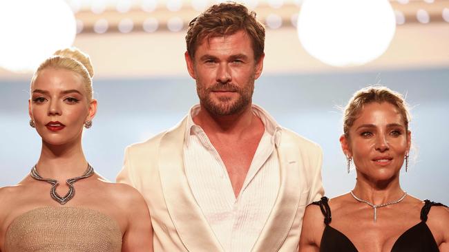 Anya Taylor-Joy, Chris Hemsworth and Elsa Pataky after the screening of Furiosa: A Mad Max Saga at the Cannes Film Festival on May 15. Picture: Sameer Al-Doumy/AFP