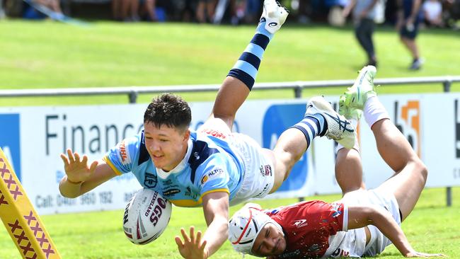 Norths Devils player Tyreece Tait gets a try Norths Devils v Redcliffe Dolphins in Meninga Cup Sunday March 27, 2022. Picture, John Gass