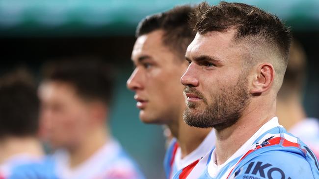 SYDNEY, AUSTRALIA - APRIL 25: Angus Crichton of the Roosters looks dejected after defeat during the round seven NRL match between the St George Illawarra Dragons and the Sydney Roosters at Sydney Cricket Ground, on April 25, 2022, in Sydney, Australia. (Photo by Mark Kolbe/Getty Images)