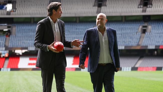 McLachlan opens up to Mark Robinson at Marvel Stadium. Picture: Michael Klein