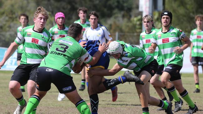 Action galleries of the junior rugby union grand finals, match played at Surfers Paradise Home Ground. Gold Coast Eagles Vs Currumbin Alligators under 16s division. Picture Mike Batterham