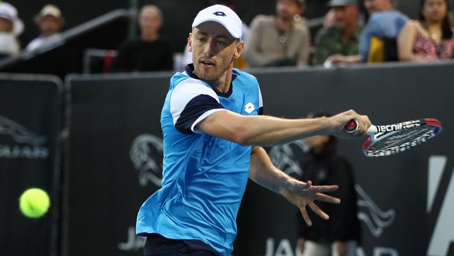 John Millman in action against Benoit Paire in Auckland last week. Millman plays Ugo Humbert in the first round of the Australian Open. Picture: Getty Images