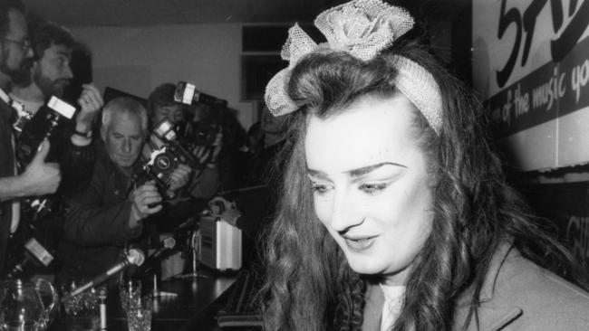 Boy George at press conference in Adelaide in 1984.