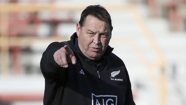 New Zealand's head coach Steve Hansen gives instructions during their captain's run in Sydney, Friday, Aug. 17, 2018, ahead of their rugby union test against Australia. New Zealand and Australia will play a test on Saturday. (AP Photo/Rick Rycroft)