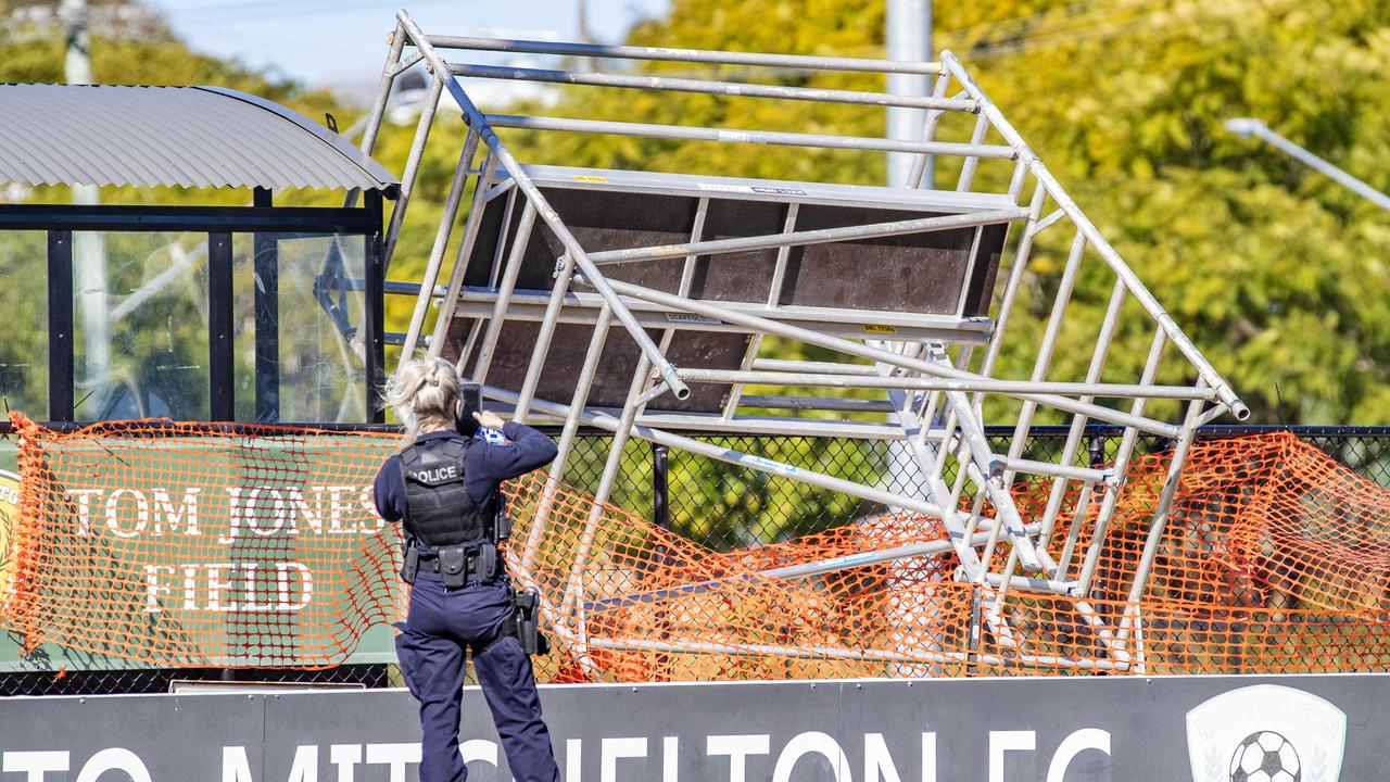 The scaffold collapse at Mitchelton Football Club in 2021. Picture: Richard Walker