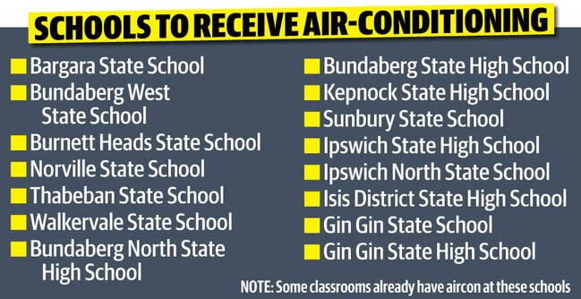 The first 15 Queensland state schools to receive airconditioning as part of the $100 million program.