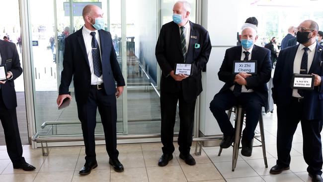 Drivers wait for international students at the Adelaide Airport. Picture: NCA NewsWire / Kelly Barnes