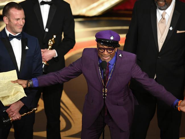 Spike Lee accepts the Adapted Screenplay award for BlacKkKlansman. Picture: Getty Images