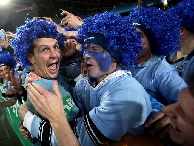 State of Origin II: Man of the match Greg Bird celebrates the NSW win with fans. Picture: Gregg Porteous