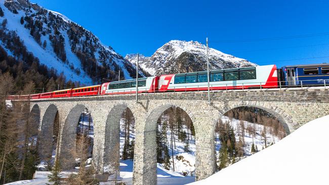 The Glacier Express from Zermatt to St Moritz in Switzerland.