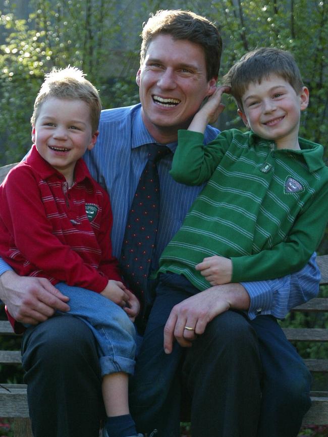 Cory Bernardi with sons Harvey and Oscar in 2005.