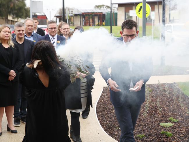 MELBOURNE, AUSTRALIA – NewsWire Photos, SEPTEMBER 8, 2022. The Victorian Premier, Daniel Andrews, and the Minister for Mental Health, Gabrielle Williams, officially open the McKellar Centre – Mental Health and Wellbeing in Geelong. Pictured during indigenous smoking ceremony. Picture: NCA NewsWire / David Crosling