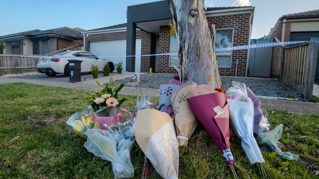 Flowers and tributes laid outside Celeste’s home. Picture: Jay Town