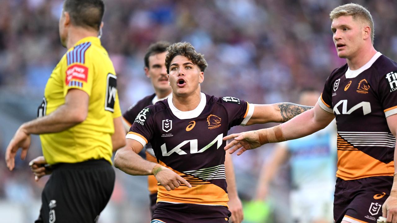 Reece Walsh blows up at the referee. Picture: NRL Photos