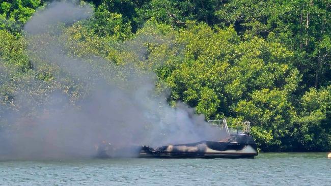 The boat was reduced to a smouldering heap on Johnstone River. Picture: Supplied